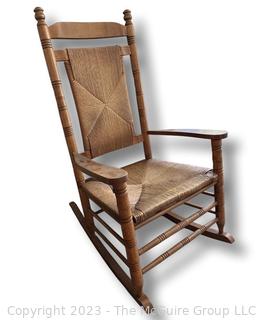 Primitive Turned Oak Rocking Chair with Rush Seat and Back.  27"w x 21"d x 43"t