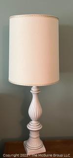 White Pottery Table Lamp with Shade.  This is the second of two offered in this auction. 37" tall with shade. 