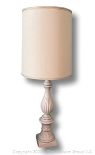 White Pottery Table Lamp with Shade.  This is the second of two offered in this auction. 37" tall with shade. 