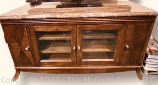 Glass Front Media and Entertainment Console with Marble Top.  61"w x 21"d x 27"t