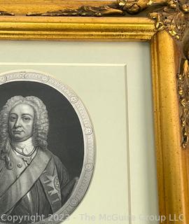 Framed Under Glass Oversized Signature King George II (1683 - 1760) with Oval Steel Engraving.  King Of Great Britain And Ireland, Duke Of Brunswick-Lüneburg (Hanover) and  Prince-Elector Of The Holy Roman Empire From 1727 until His Death In 1760. 11 x 13"