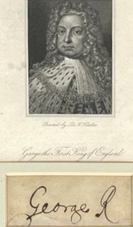 Framed Under Glass Oversized Signature King George I (1660 - 1727) With Oval Steel Engraving. King Of Great Britain and Ireland from 1714 and Ruler of the Electorate Of Hanover Within The Holy Roman Empire From 1698 Until His Death In 1727. He Was The First British Monarch of The House Of Hanover . 11 x 13"