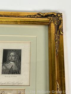 Framed Under Glass Oversized Signature King George I (1660 - 1727) With Oval Steel Engraving. King Of Great Britain and Ireland from 1714 and Ruler of the Electorate Of Hanover Within The Holy Roman Empire From 1698 Until His Death In 1727. He Was The First British Monarch of The House Of Hanover . 11 x 13"