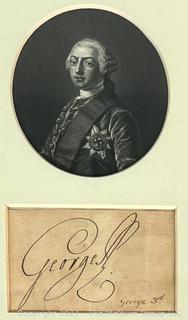 Framed Under Glass Oversized Signature King George III (1738 - 1820) With Oval Steel Engraving. King Of Great Britain and Ireland from October 1760 Until His Death in January 1820. 11 X 13"