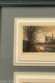 Set of Three (3) Framed Under Glass Color Lithographs of Paris Signed by Artists. 10 x 21"