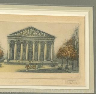 Set of Three (3) Framed Under Glass Color Lithographs of Paris Signed by Artists. 10 x 21"