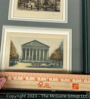 Set of Three (3) Framed Under Glass Color Lithographs of Paris Signed by Artists. 10 x 21"