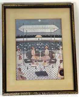 Framed Under Glass Gauche on Paper "Two Moghul Princes Conversing at Night" by Persian School. 15 x 19"