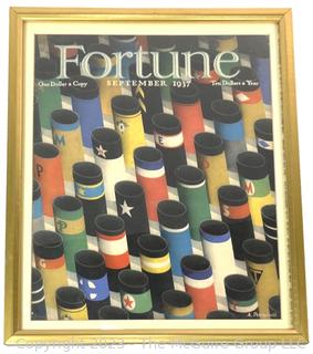 Framed Under Glass September 1937 Fortune Magazine Cover by Antonio Petruccelli, Cruise Ship Smoke Stacks. 13 x 16"