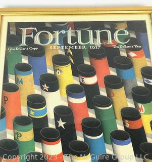 Framed Under Glass September 1937 Fortune Magazine Cover by Antonio Petruccelli, Cruise Ship Smoke Stacks. 13 x 16"