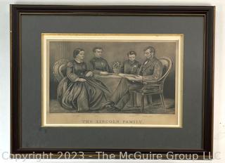 Framed Under Glass Lithograph of The Lincoln Family by Currier & Ives, 1867. 20 x 16.5"