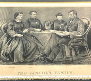 Framed Under Glass Lithograph of The Lincoln Family by Currier & Ives, 1867. 20 x 16.5"