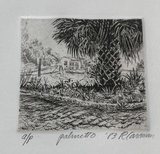 Hand Printed Original Etching of “Palmetto” Signed and Numbered by Artist Rob Carawan.   12 x 14.5"