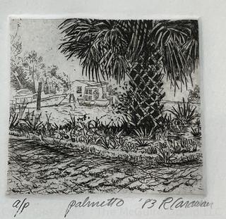 Hand Printed Original Etching of “Palmetto” Signed and Numbered by Artist Rob Carawan.   12 x 14.5"