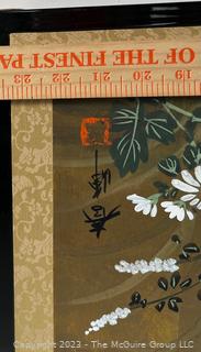 19th Century Japanese Two Panel Silk Painted Screen with Peonies. 24 x 16.5"