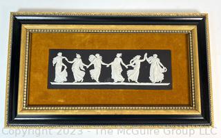 Framed Wedgwood Black Jasperware Plaque or Frieze of Neoclassical Scene the "Dancing Hours". Made in England. 14 x 8"