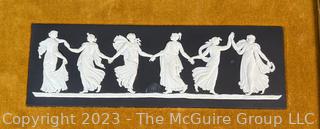 Framed Wedgwood Black Jasperware Plaque or Frieze of Neoclassical Scene the "Dancing Hours". Made in England. 14 x 8"