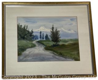 Framed Under Glass Watercolor of Chilean Country Side. Signed by Artist Mariano Ortuzar. 20" x 23"