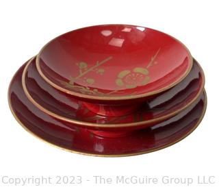 Set of Three (3) Red Japanese Lacquerware Sake Cups