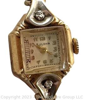 Bulova 14kt Yellow Gold Ladies Wrist Watch.  14.4 grams total weight