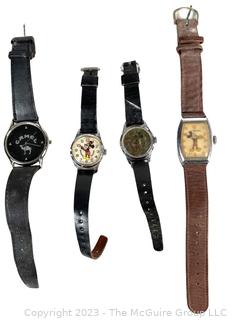 Five (5) Vintage Character and Promotional Wristwatches Including 1948 Gene Autry Watch, Disney Mickey Mouse and Camel Cigarettes. 