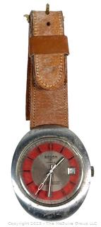 1970'S Sicura 17 Jewel Red Brass And Leather Strap Wristwatch