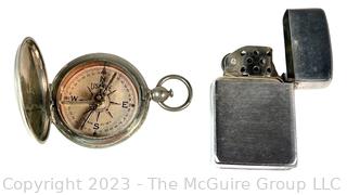 1917 Engineering Department WW1 USANITE Military Compass and CHAMP Made in Austria Cigarette Lighter