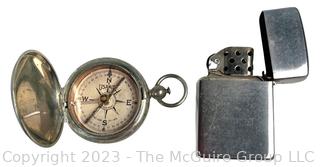 1917 Engineering Department WW1 USANITE Military Compass and CHAMP Made in Austria Cigarette Lighter