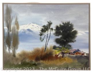 Framed Under Glass Watercolor of Chilean Country Side. Signed by Artist Mariano Ortuzar. 20" x 23"