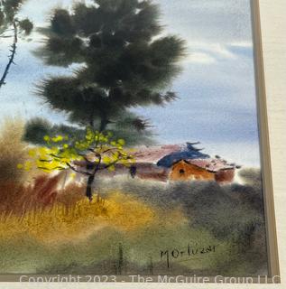 Framed Under Glass Watercolor of Chilean Country Side. Signed by Artist Mariano Ortuzar. 20" x 23"