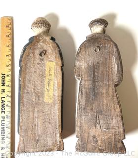 Two (2) Spanish Colonial Carved Painted Wood Santos in Image Of Saint Dominic.  14” tall.