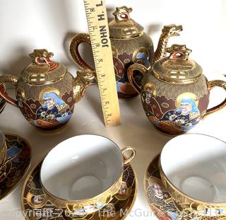 Japanese Satsuma Tea Set with Imperial Mon Decoration