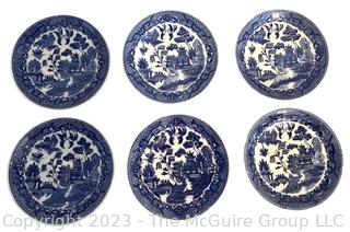 Six (6) Blue Willow Porcelain Transferware Plates 