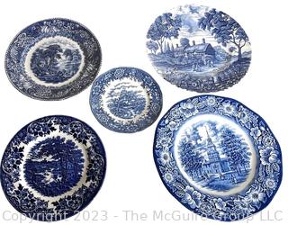 Four (4) Blue and White Porcelain Transerware Plates.  