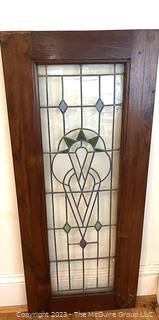 Arts & Crafts Leaded Glass Panel in Dark Wood Frame.  First of two being offered in this auction.  20" x 46" {NO SHIPPING}