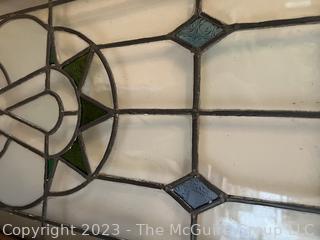 Arts & Crafts Leaded Glass Panel in Dark Wood Frame.  First of two being offered in this auction.  20" x 46" {NO SHIPPING}