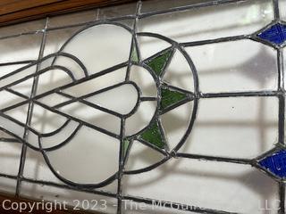 Arts & Crafts Leaded Glass Panel in Dark Wood Frame.  Second of two being offered in this auction.  20" x 46". See Images In Photo Gallery For Condition Issues  {NO SHIPPING}