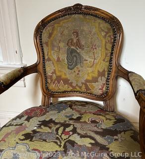 Needlepoint Upholstered French Provincial Arm Chair. 22w x 19d x 35"T