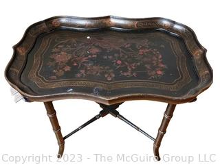 19th Century Polychrome Black Lacquer Tole Tray Table