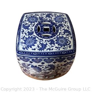 Asian Square Floral Blue and White Porcelain Garden Stool {NO SHIPPING}