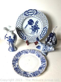 Group of Blue and White Porcelain Items Including Gumps.