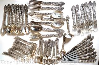 Complete Set of Godinger Silver Plate Flatware in the Vineyard Grape Pattern in Box. 