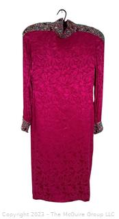 Vintage Big 80's D'Ore Pink Silk Sheath Dress with Jewel Encrusted Shoulders, New With Tags.  Size 8.  