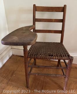 Primitive School Desk Chair with Woven Cane Seat .  