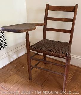 Primitive School Desk Chair with Woven Cane Seat .  