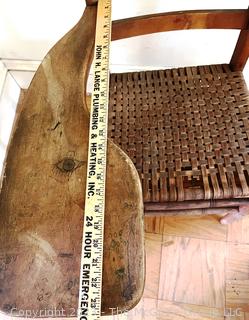 Primitive School Desk Chair with Woven Cane Seat .  