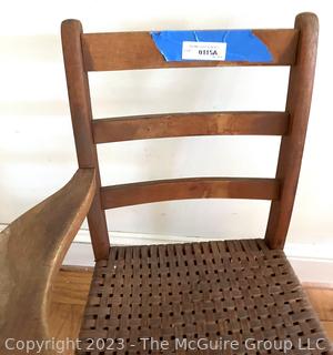 Primitive School Desk Chair with Woven Cane Seat .  