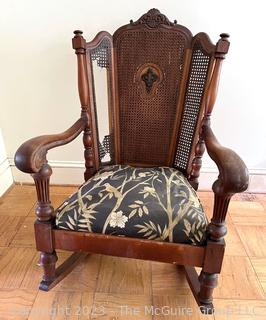 Victorian Cane Panel Back Rocking Chair with Spring Seat.  Damage to Caning. 