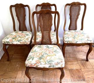 Set of Four (4) Cane Back Dining Chairs Made by Basset. 