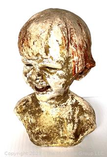 Cement Bust of Child's Head.  13" tall. {NO SHIPPING}